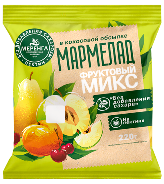 №1 Меренга Мармелад без сахара в кокосовой обсыпке Фруктовый микс, 220г   в Балахне