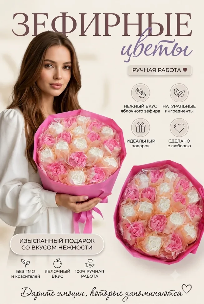 Букет Зефирный Размер XL бело-розовый,350г в Балахне